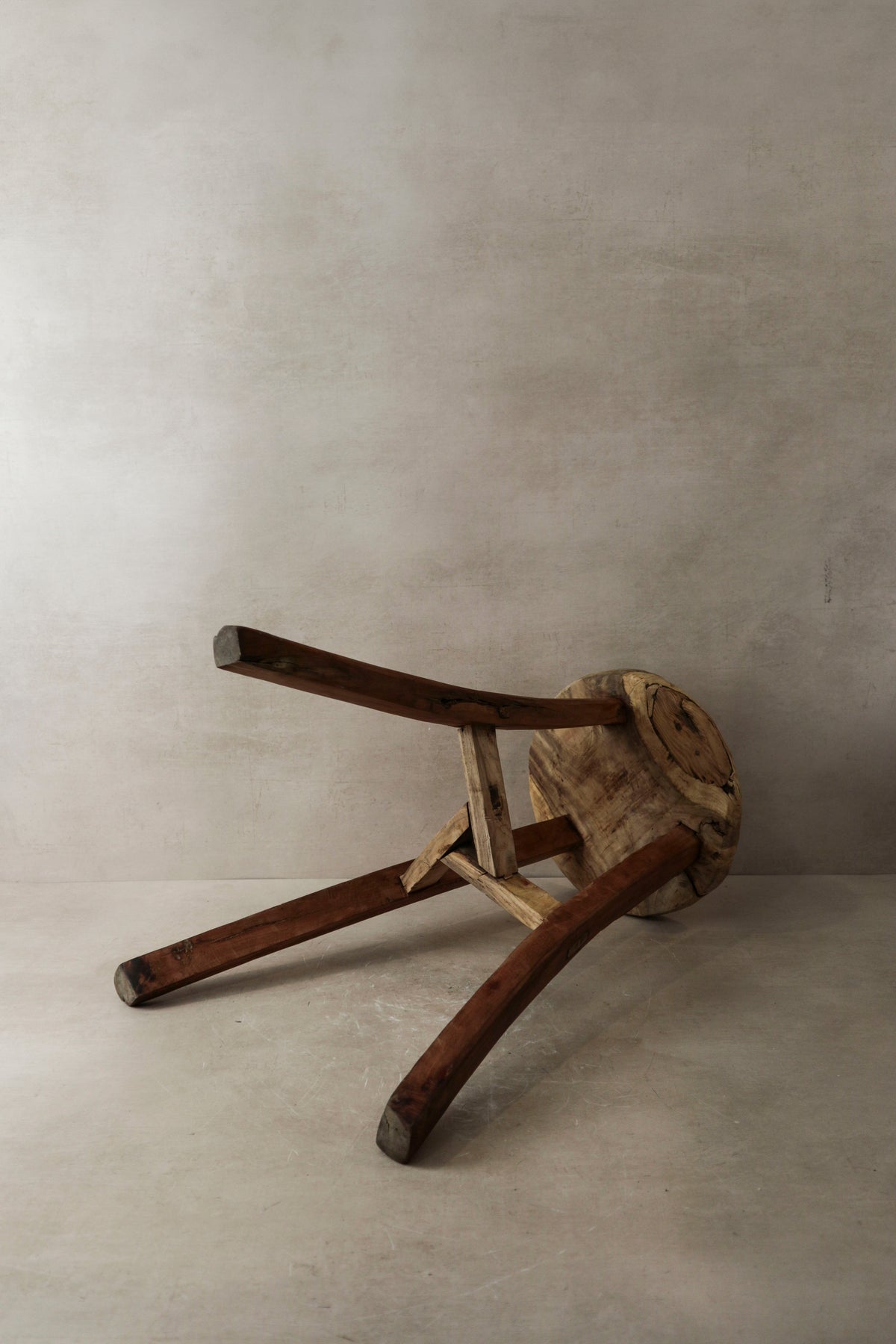 Vintage Rustic Elm Wood Stool - Round - No 3
