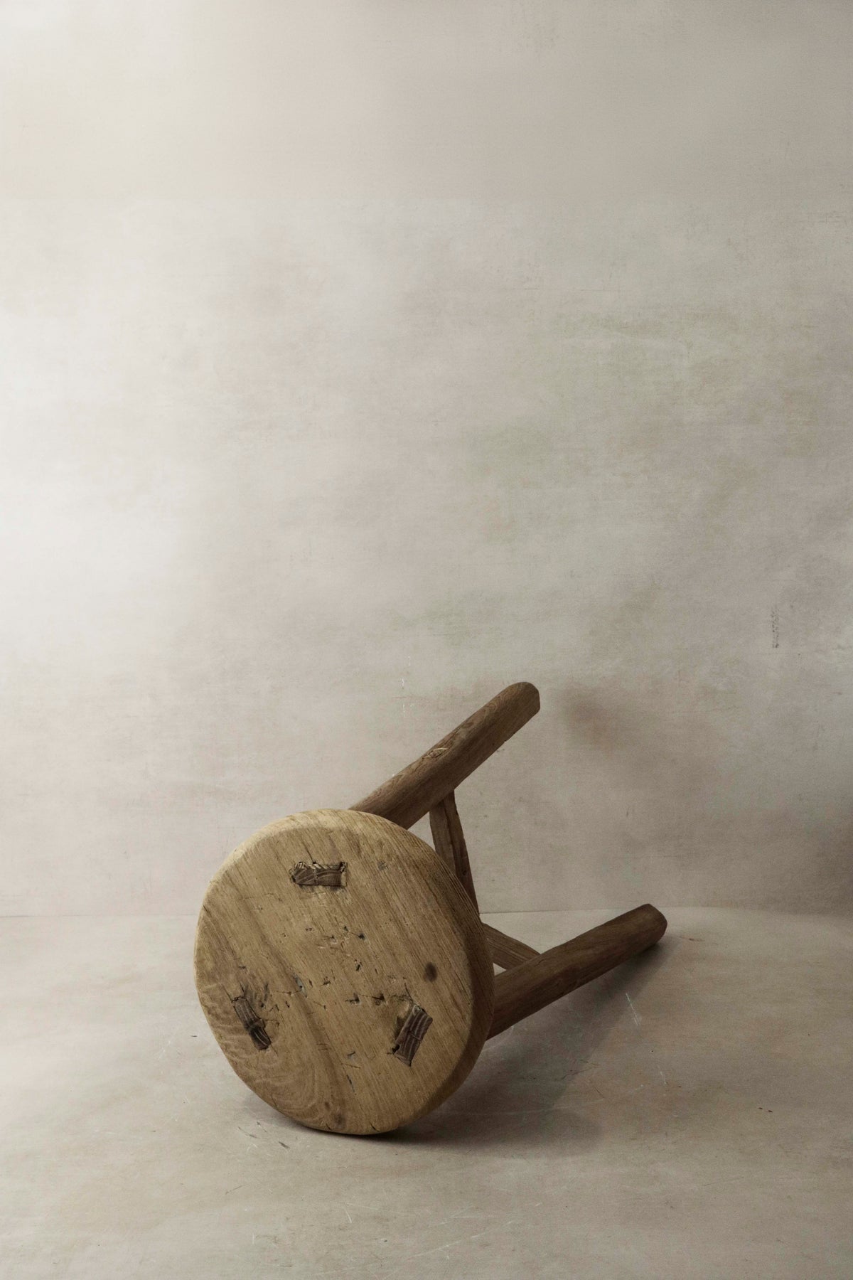 Vintage Rustic Elm Wood Stool - Round - No 7