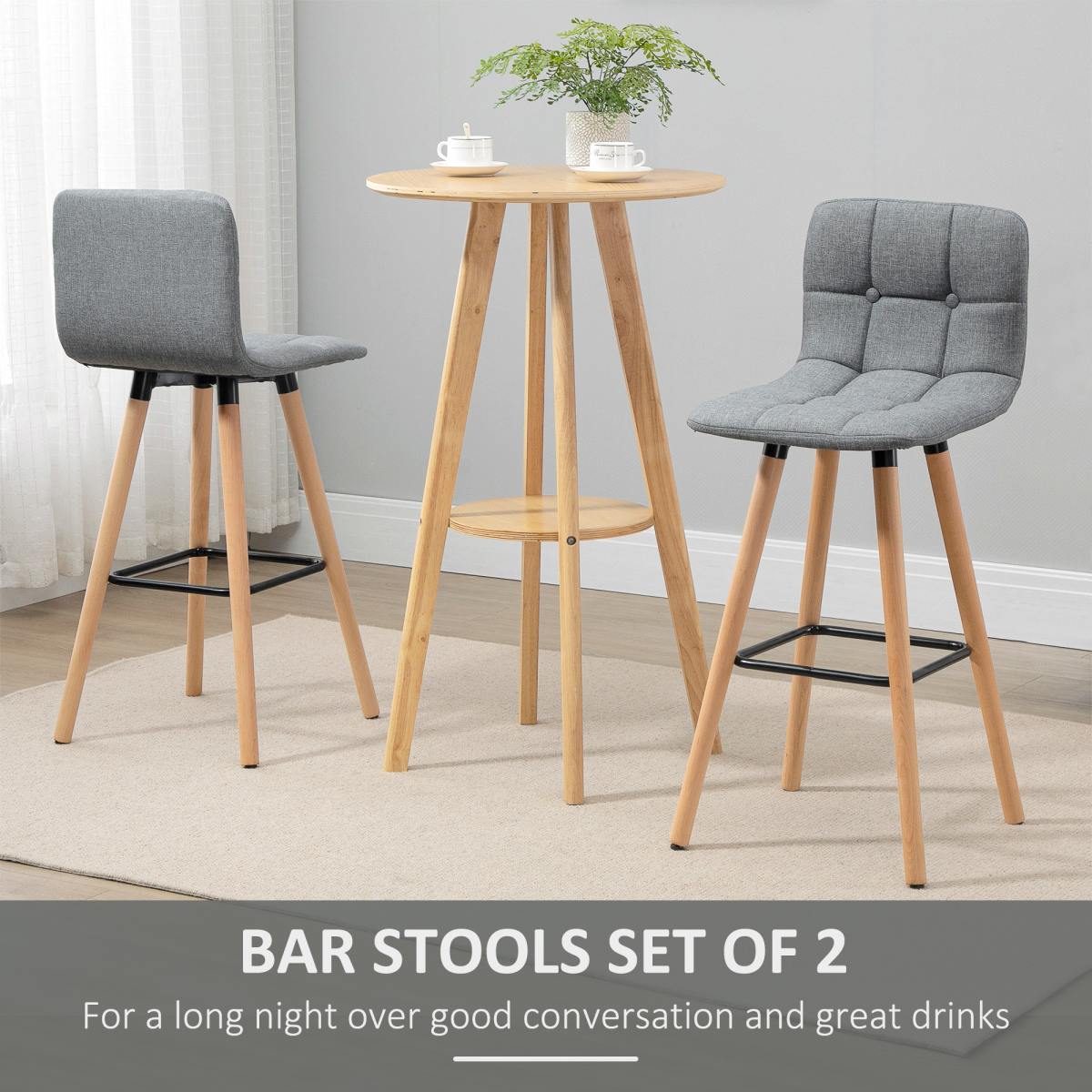 Bar stool Set of 2 Armless Button-Tufted Counter Height Bar Chairs Grey