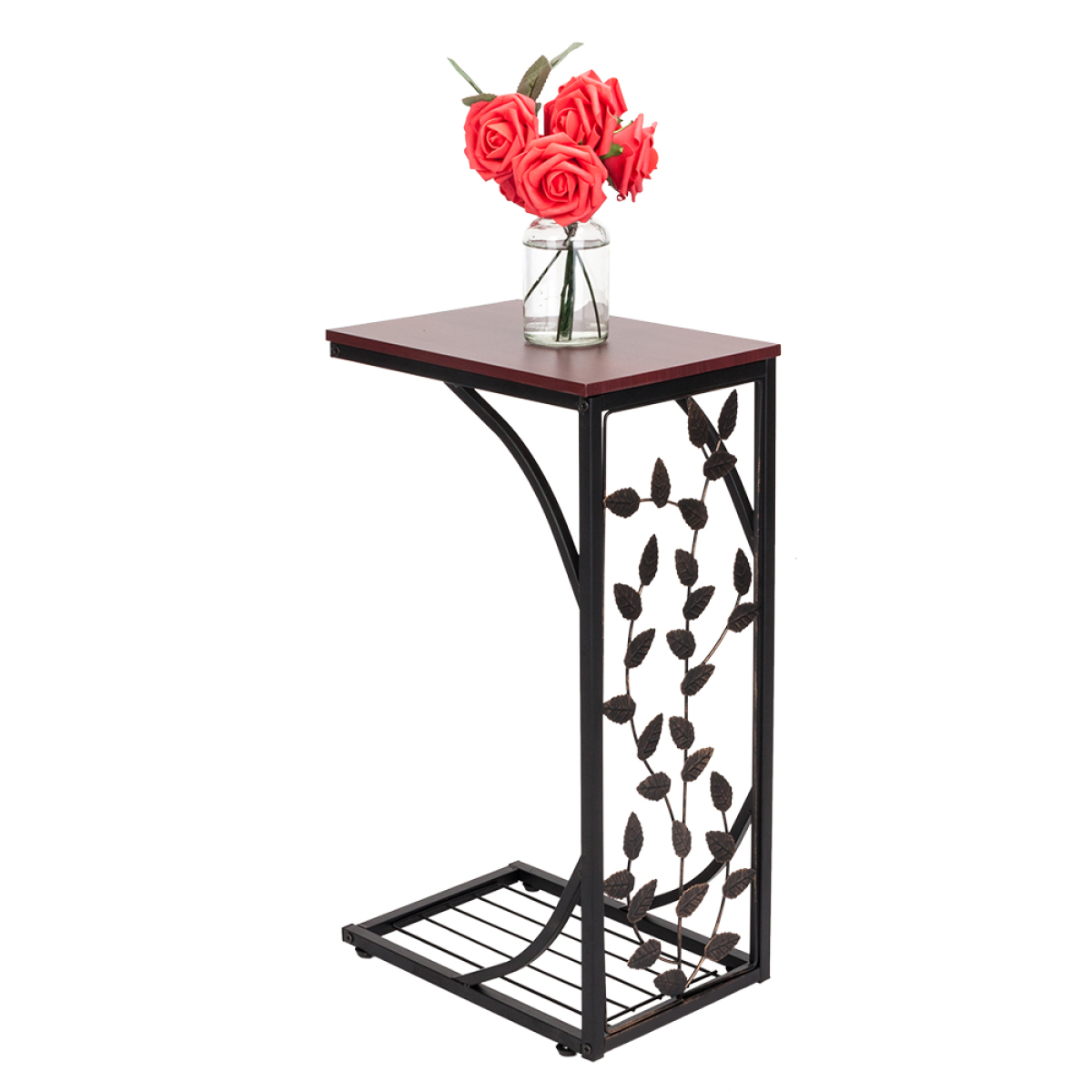54*30.5*21CM Leaf Pattern Iron Side Table Coffee Table Brown