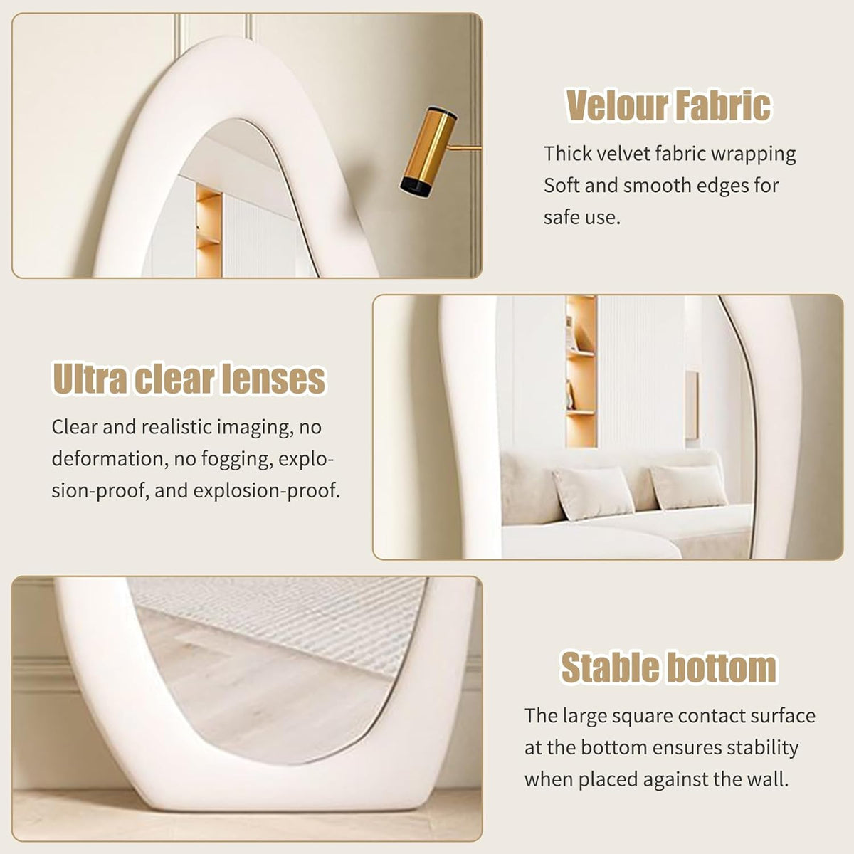 Asymmetrical Wavy Full Length Mirror 168x68cm Arch Floor Standing CEIEVER