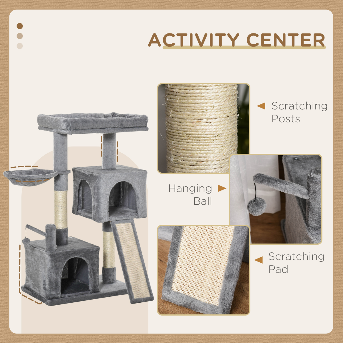 Cat Tree Tower w/ Sisal Scratching Posts Pad Hanging Ball Perch Condo Hammock