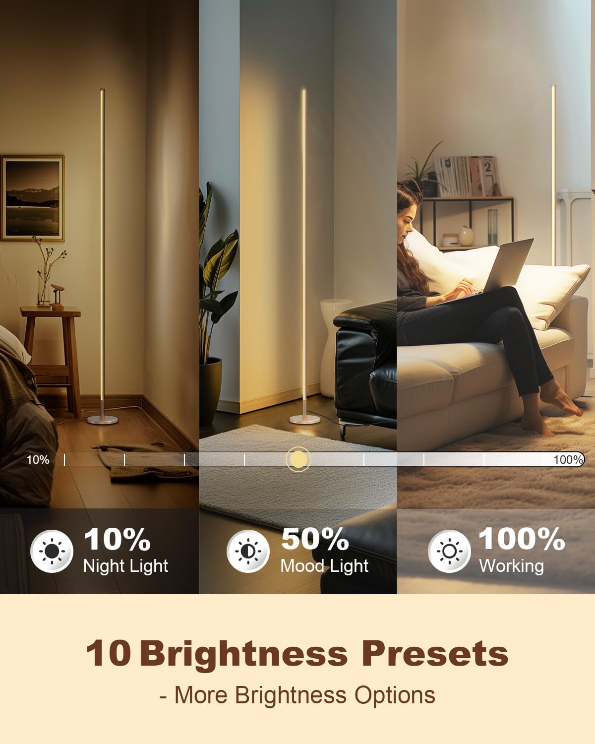 TACAHE Gold Corner Floor Lamp – Dimmable LED Mood Light with Remote, 57"