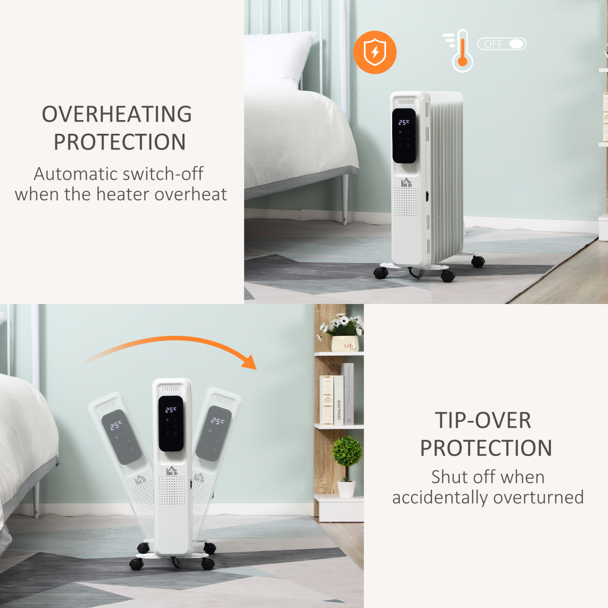 2720W Oil Filled Radiator 11 Fin 24Hrs Timer Safety Cut off Remote White