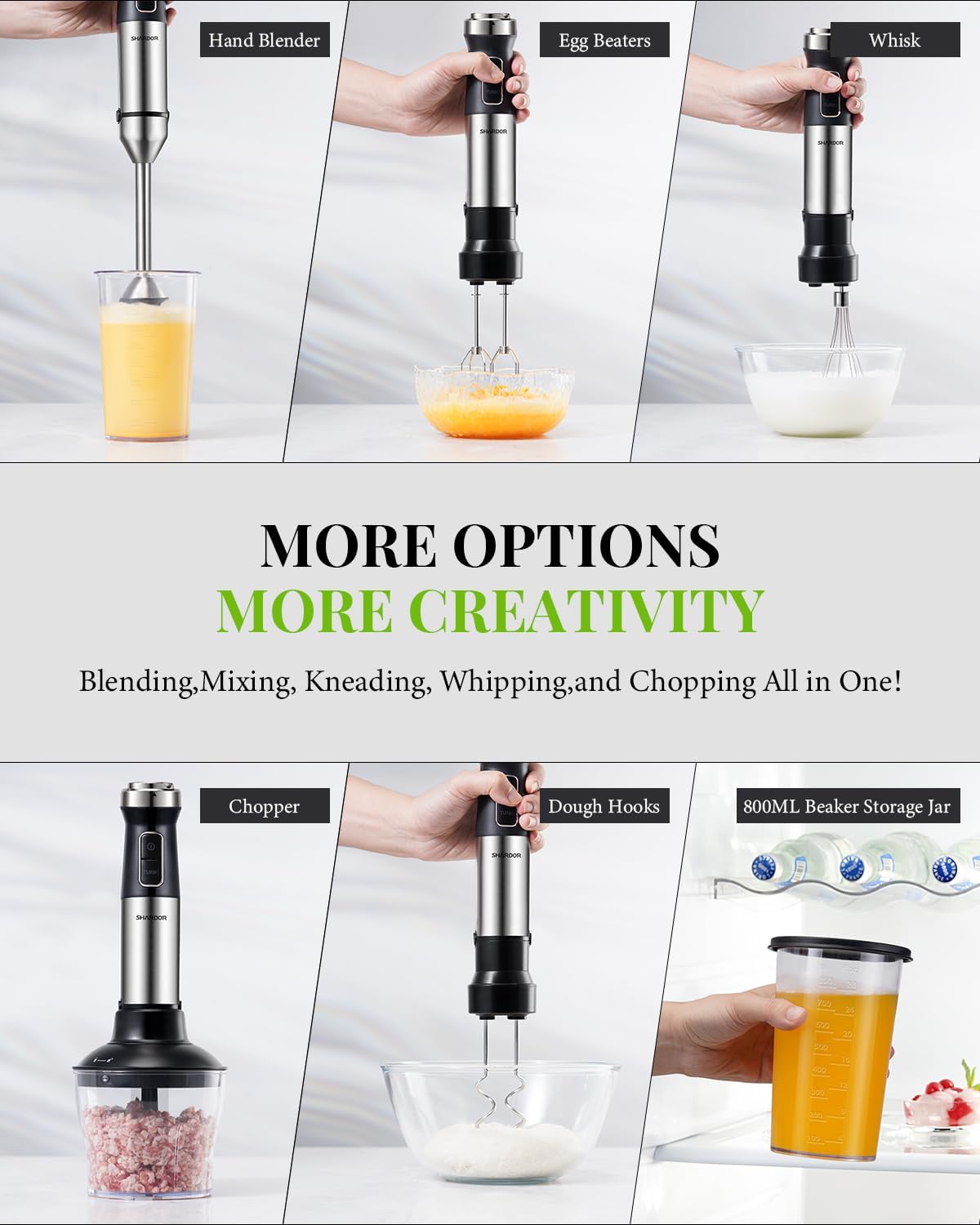 Hand Blender 1200W Stick Blender 6 in 1 Chopper Whisk Turbo SHARDOR