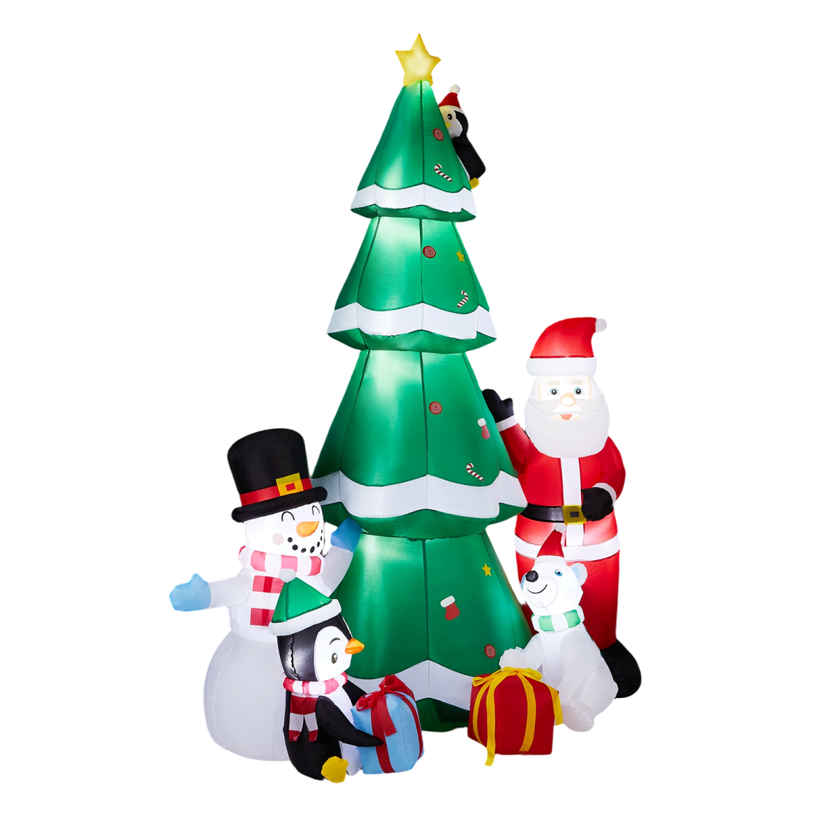 2.25M Lighted Christmas Inflatable Decoration, Inflatable Christmas Tree with Santa and Snowman, Funny Blow Up Yard Decorations with Built-in LED Lights for Holiday Party Front Yard Lawn Garden Decor