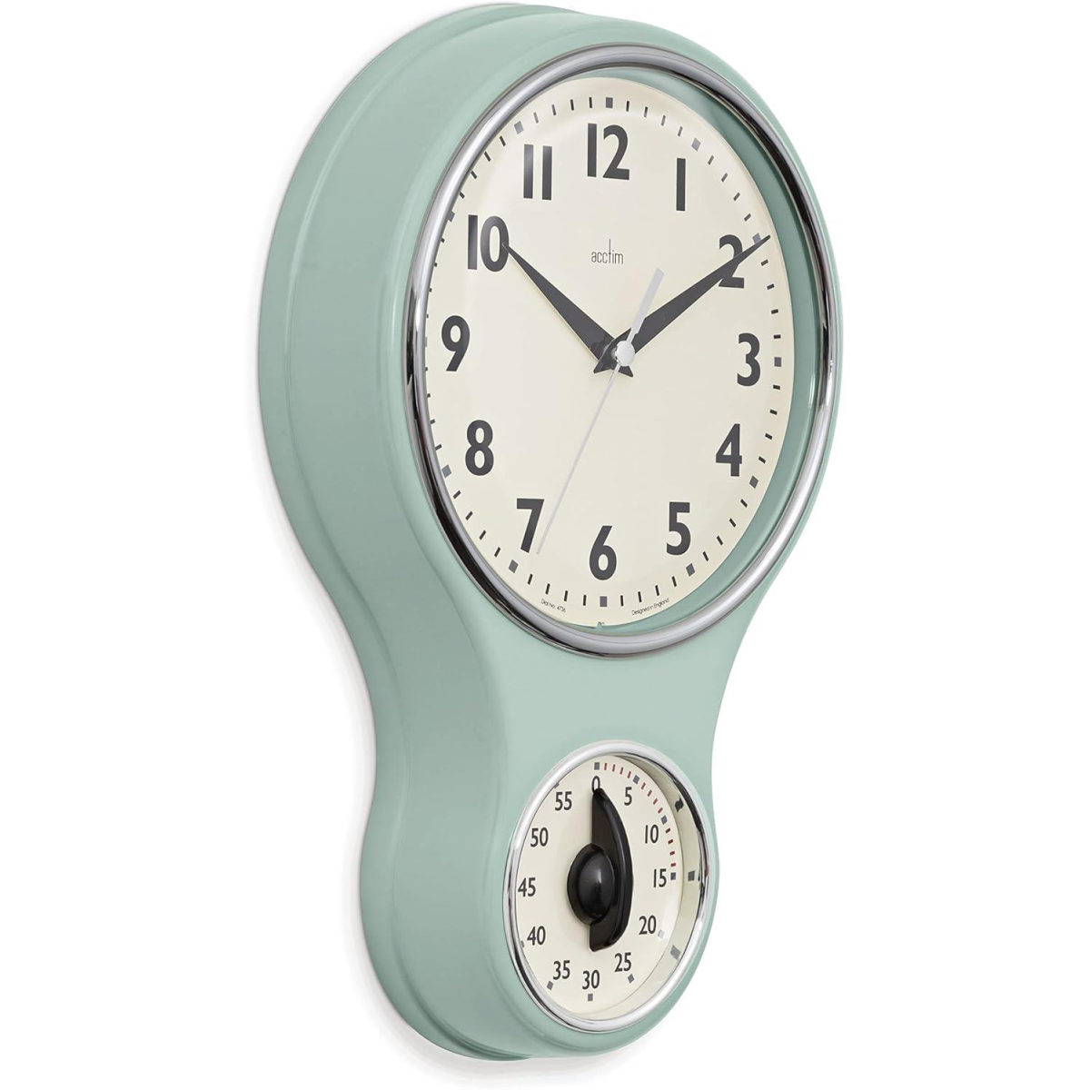 Acctim Kitchen Time 20cm Timer Quartz Retro Style Domed Glass Lens Sage Wall Clock 21598
