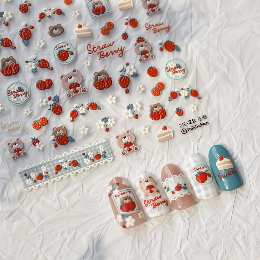 Hello Claws | Strawberry Bear 5D Nail Deco Sticker