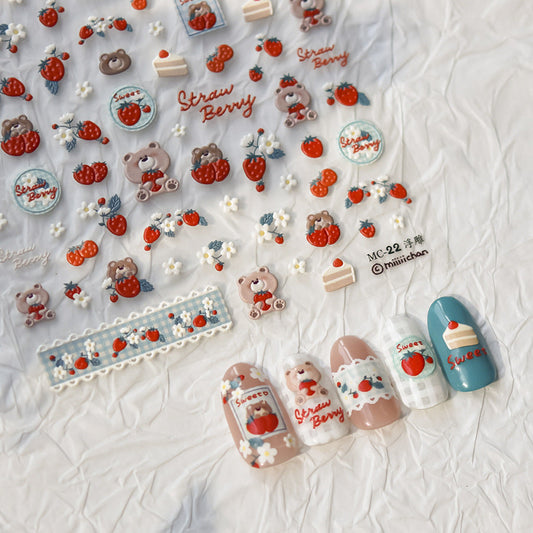 Hello Claws | Strawberry Bear 5D Nail Deco Sticker