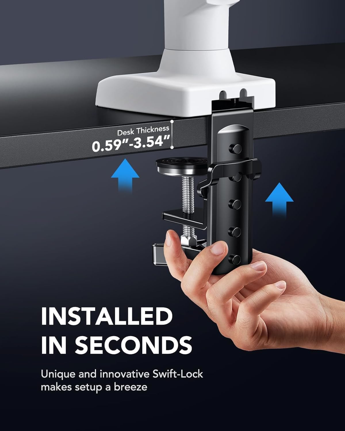 Single Monitor Arm 13 to 32 Inch Adjustable White Desk Mount VESA HUANUO