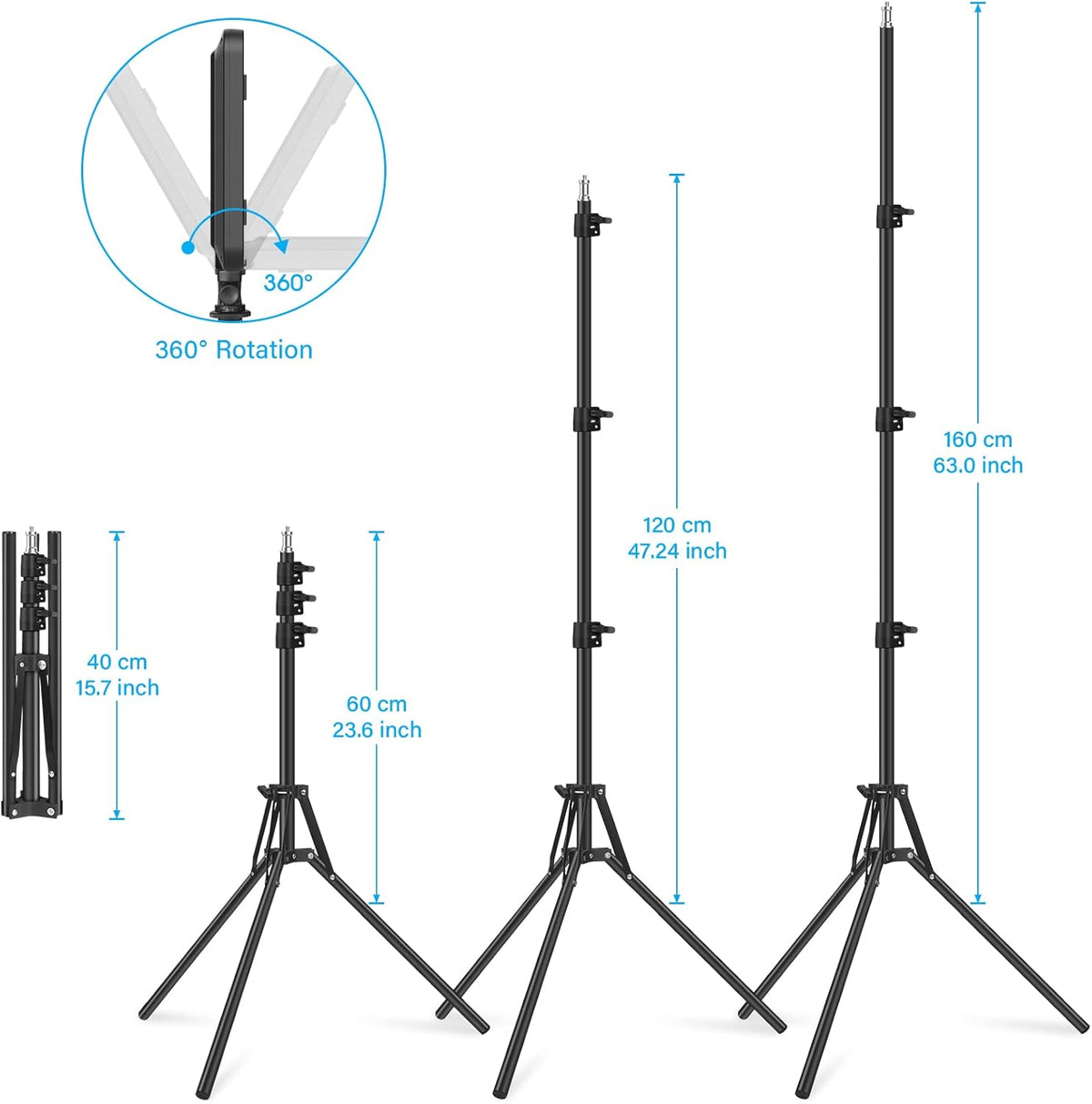 Video Lights 2-Pack LED with 63" Tripods Dimmable USB Studio Kit Obeamiu