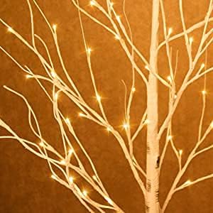 2PCS White Twig Tree Set 6FT & 5FT Birch Trees Warm White LED Lights EAMBRITE