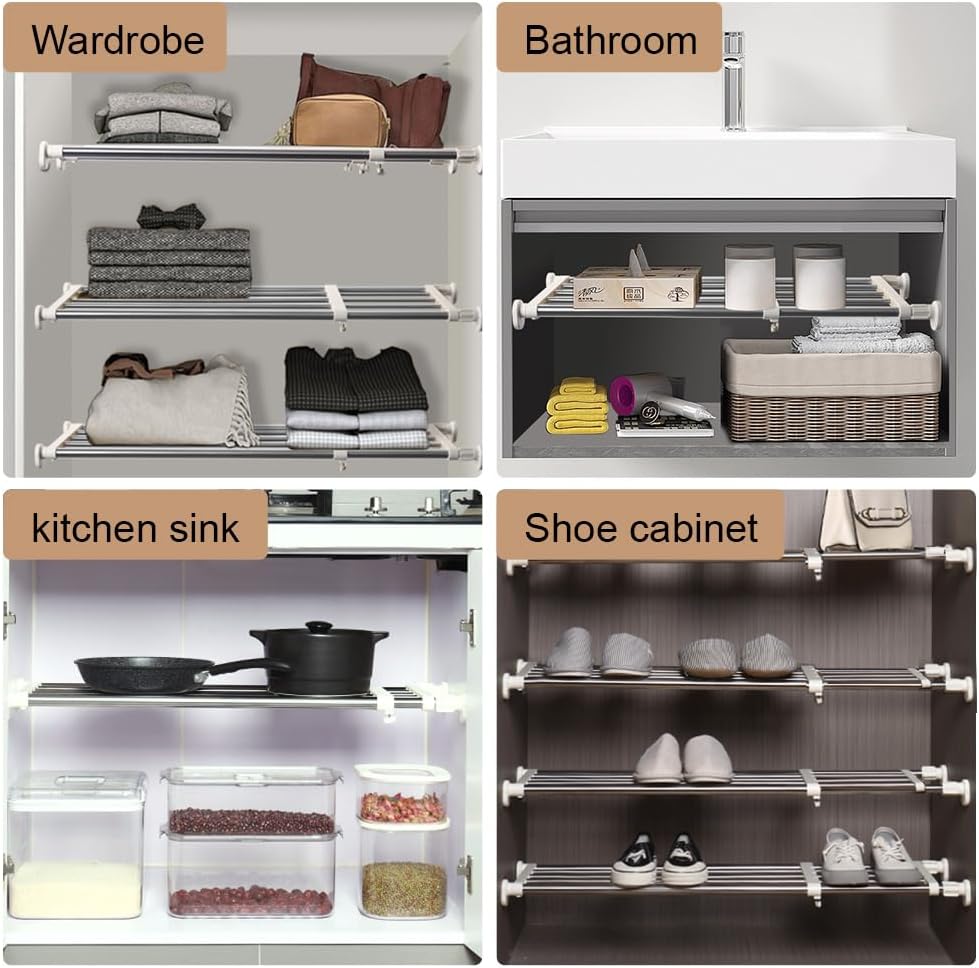 Tension Shelf Expandable Rod Closet System 5 Bar Clothes Rack 50-80cm Hershii