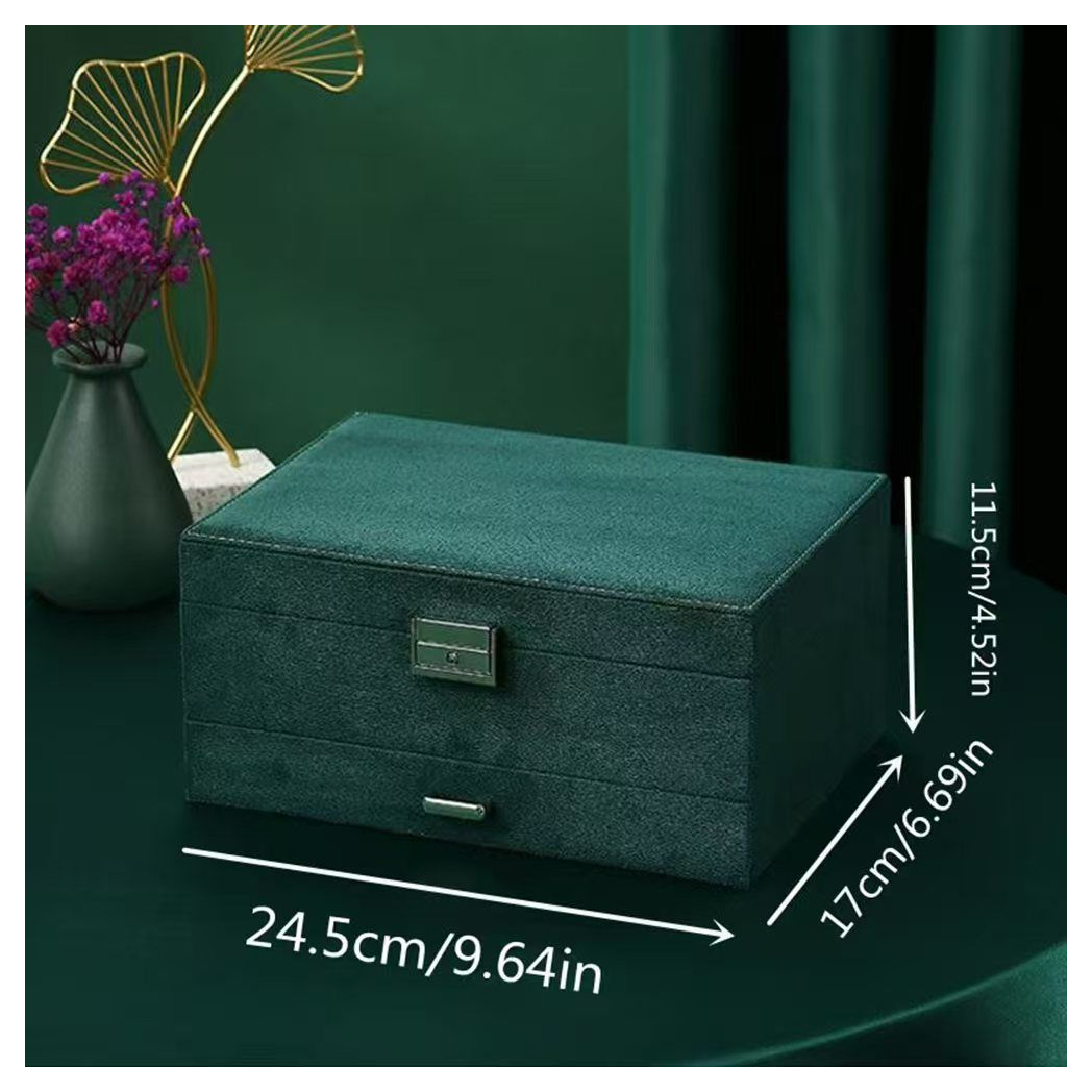 1pc Green 3-Layers Jewelry Box, Large PU Leather Finish Storage Drawer Cabinet, Jewelry, Earrings, Necklace, Bracelet, Ring, Ornaments, Adorn Article, Small Item Organizer Box Art Supplies