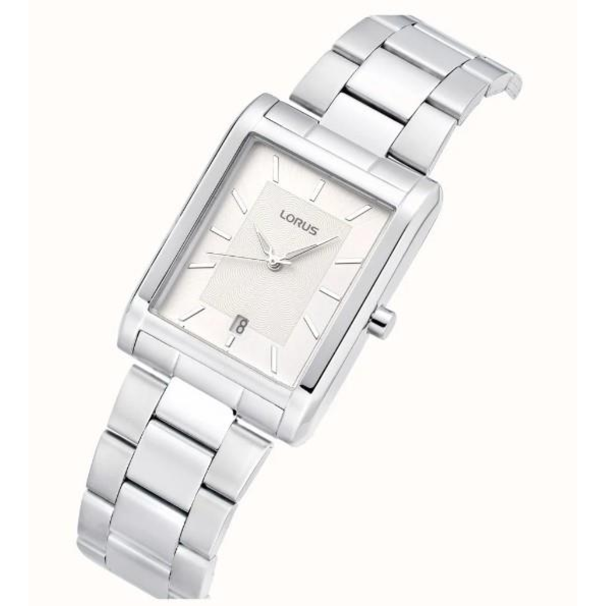 Lorus Mens Basic Fashion Rectangular Date Silver Dial Silver Stainless Steel Bracelet Watch RH937RX9