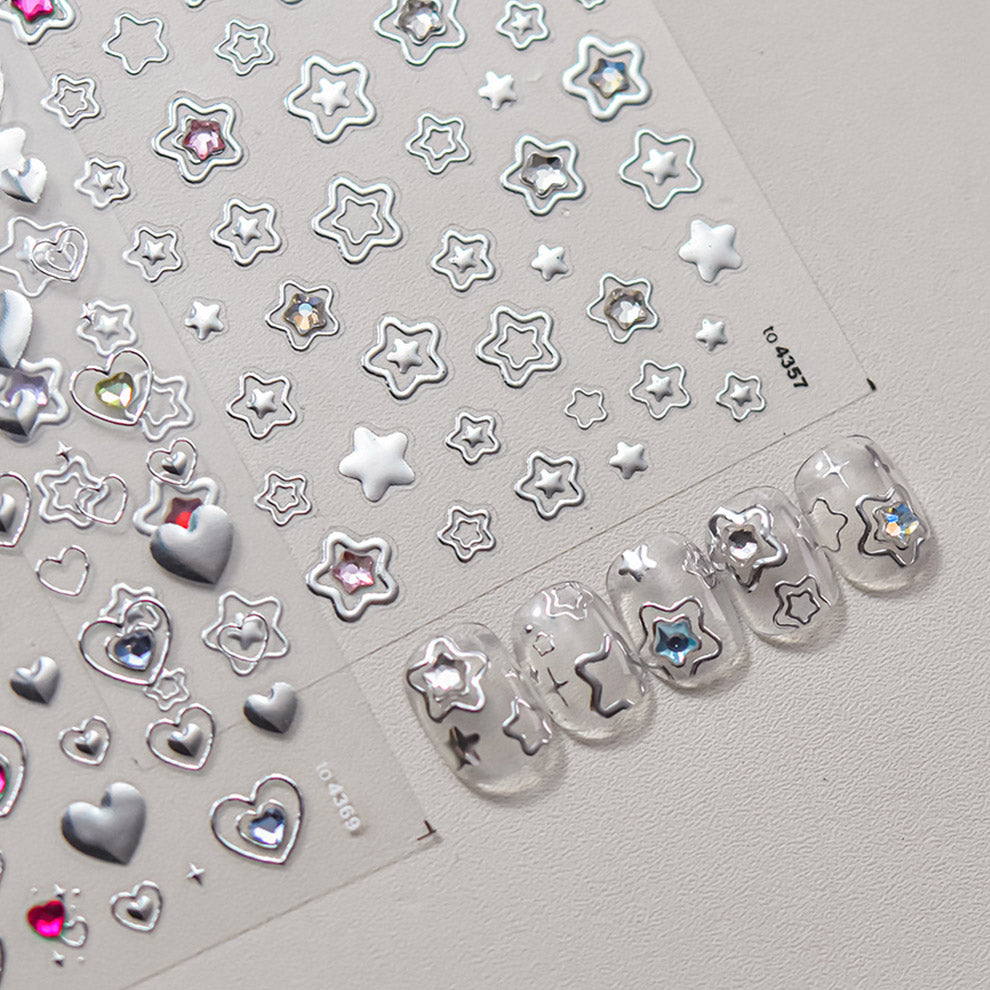 Hello Claws | Silver Star Heart 5D Nail Deco Sticker
