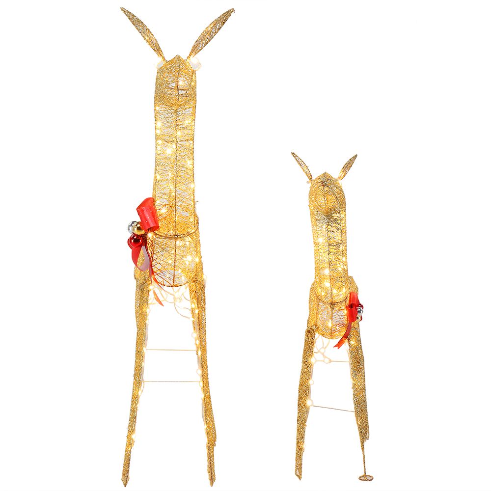 2-Piece Lighted Christmas Deer Family, Outdoor Yard Decoration Set with 210 LEDs Warm White Light, Gold