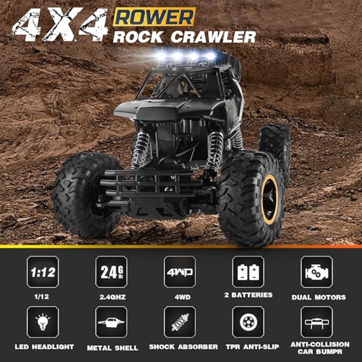 4DRC 1:12 Rock Crawler Rechargeable Off Road Truck 4WD , Metal Shell LED Headlights RC Remote Control Off Road Car Truck,Logistics is randomly sent by UPS/USPS/FEDEX/Amazon Logistics/EVRI