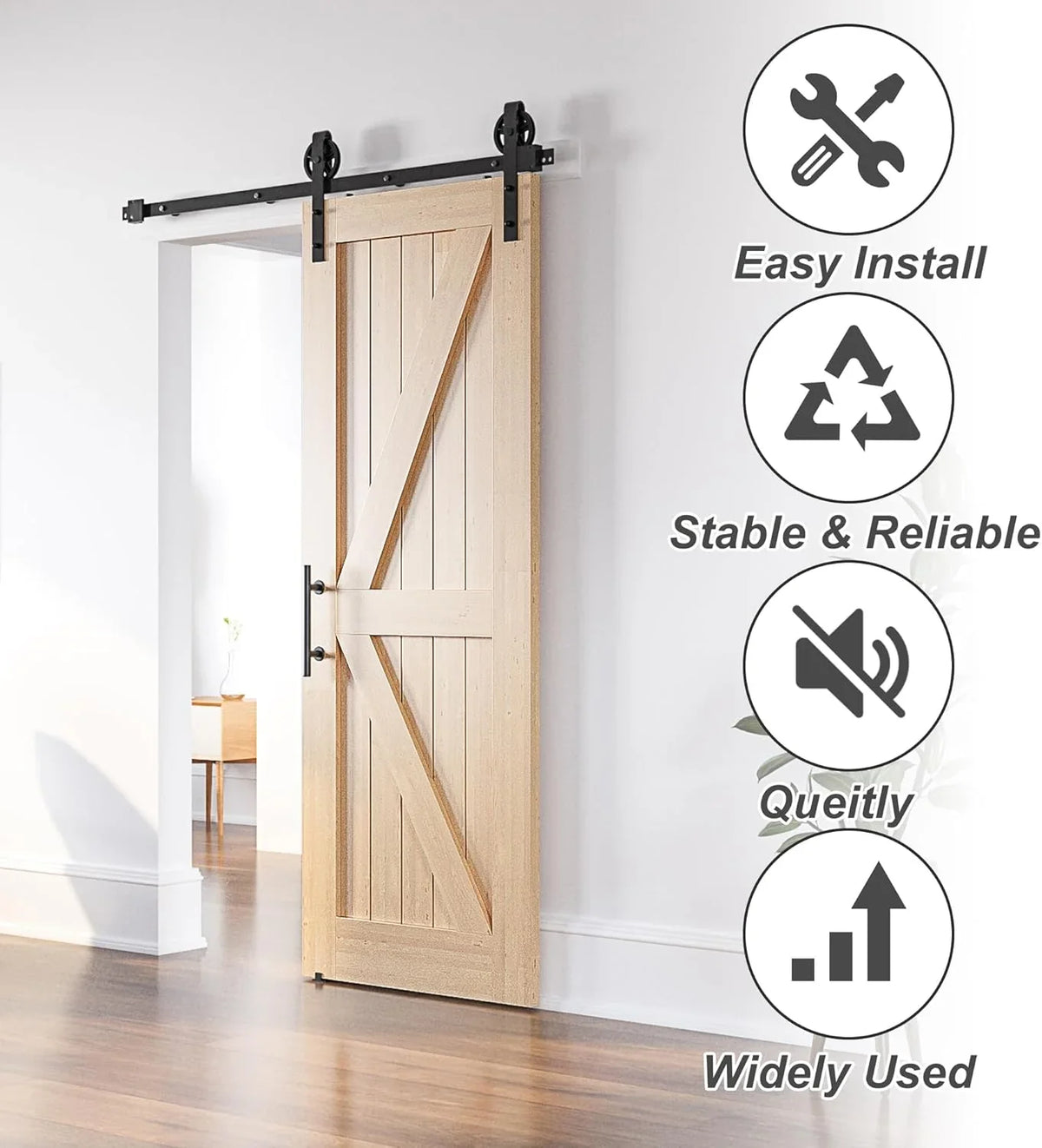 Sliding Barn Door Kit 9FT Heavy Duty Large Wheel Black Steel Track SANKEYTEW