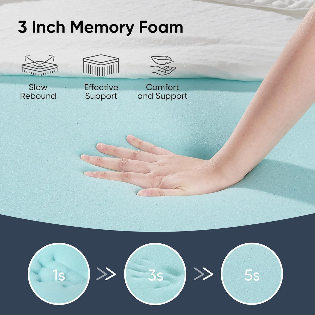 Memory Foam Mattress Topper Double 3 Inch Cooling Washable Hawthyhome