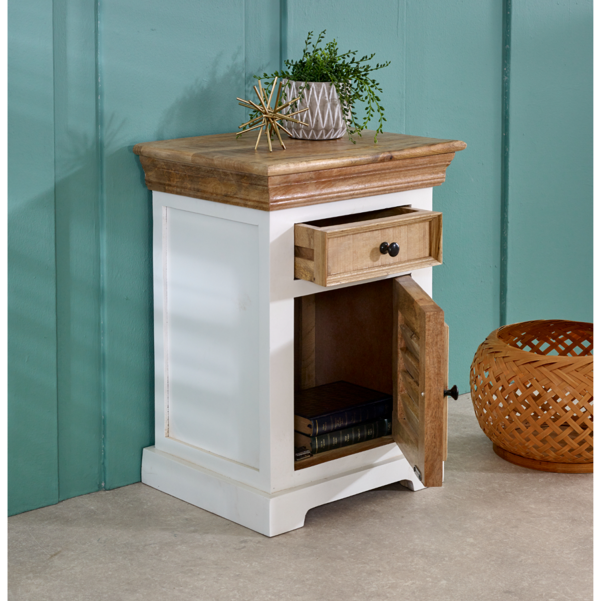 Alfie Solid Mango Wood Bedside Cabinet 1 Drawer  1 Door