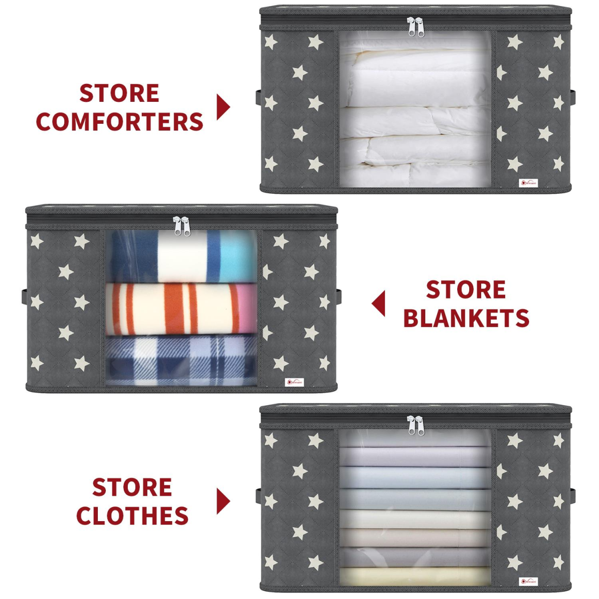 VINSANI 3pc DELUXE STORAGE BAGS GREY STAR 0000329