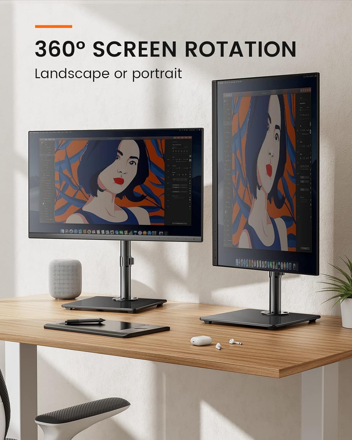 Single Monitor Stand 13 to 32 Inch Freestanding Arm Glass Base VESA ErGear