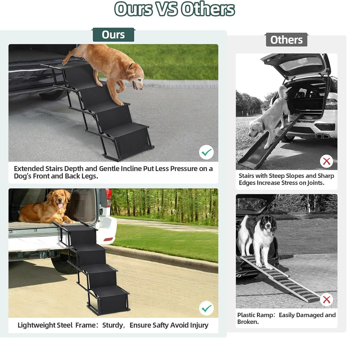 Foldable Dog Ramp Adjustable Non Slip Pet Steps For Car Bed 176lbs Fellie