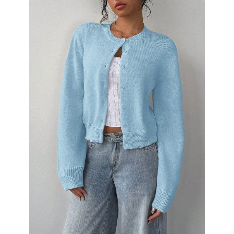 Chic Long Sleeved Knitted Cardigan Fashion Slim Solid Color Short Sweater For Women Clothing
