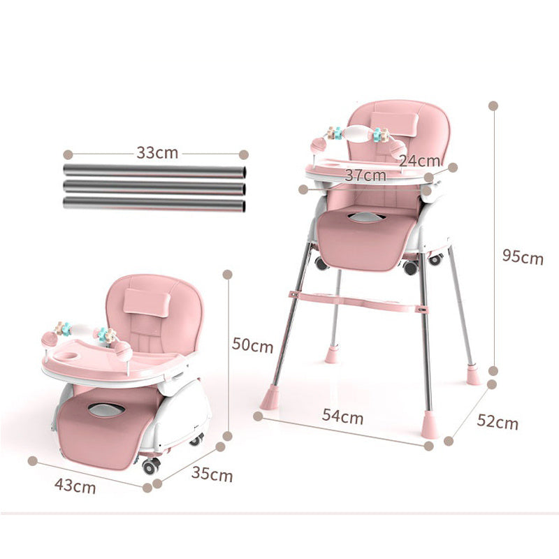Foldable Baby High Chair - Portable Adjustable Metal Frame Feeding Seat