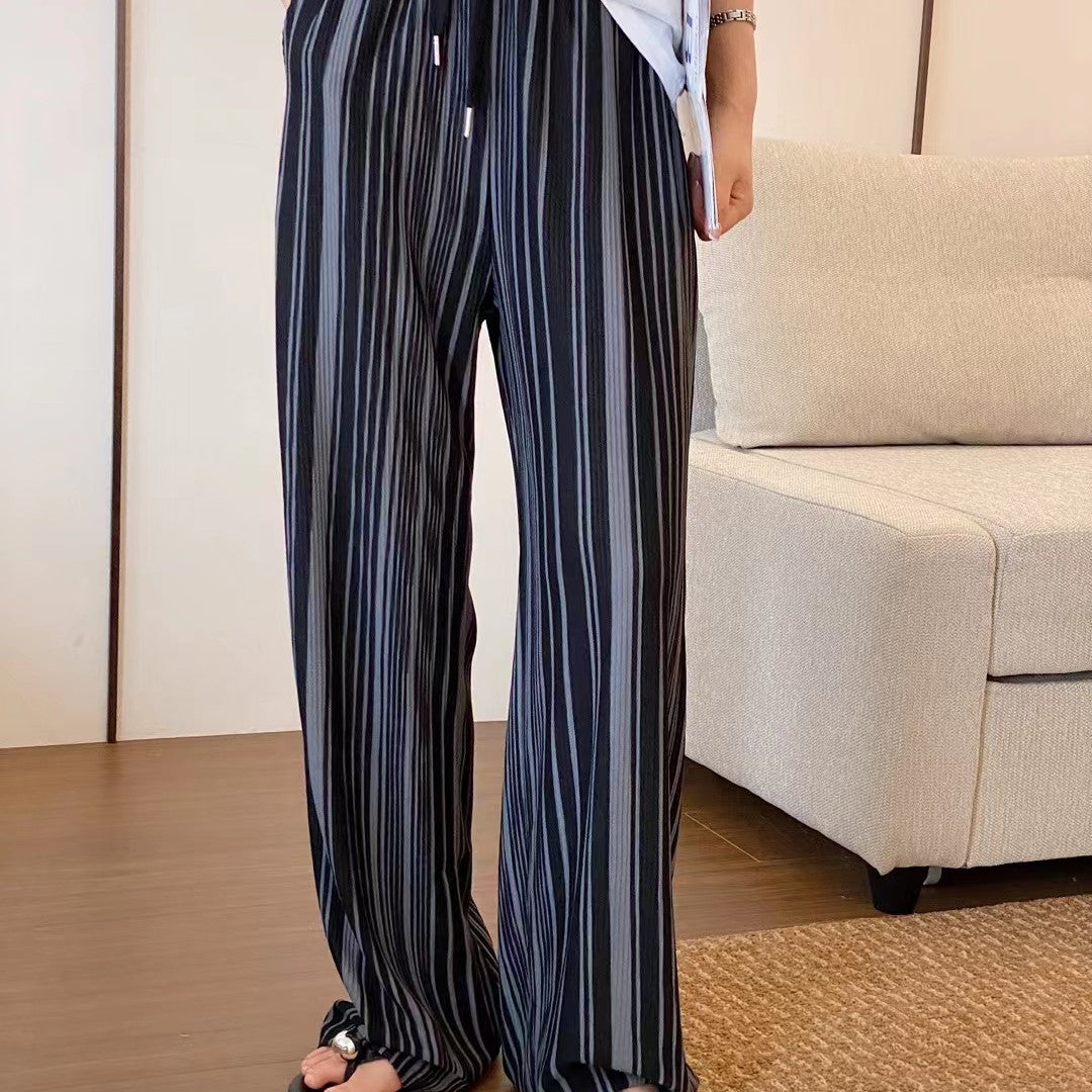 Black And White Striped Casual Pants For Women Summer