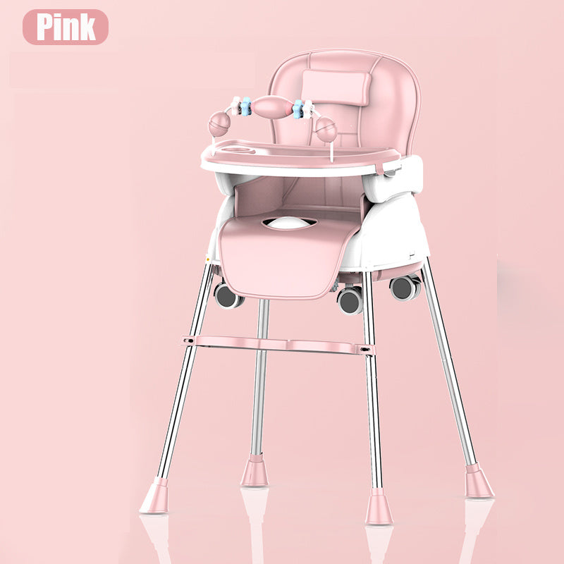 Foldable Baby High Chair - Portable Adjustable Metal Frame Feeding Seat