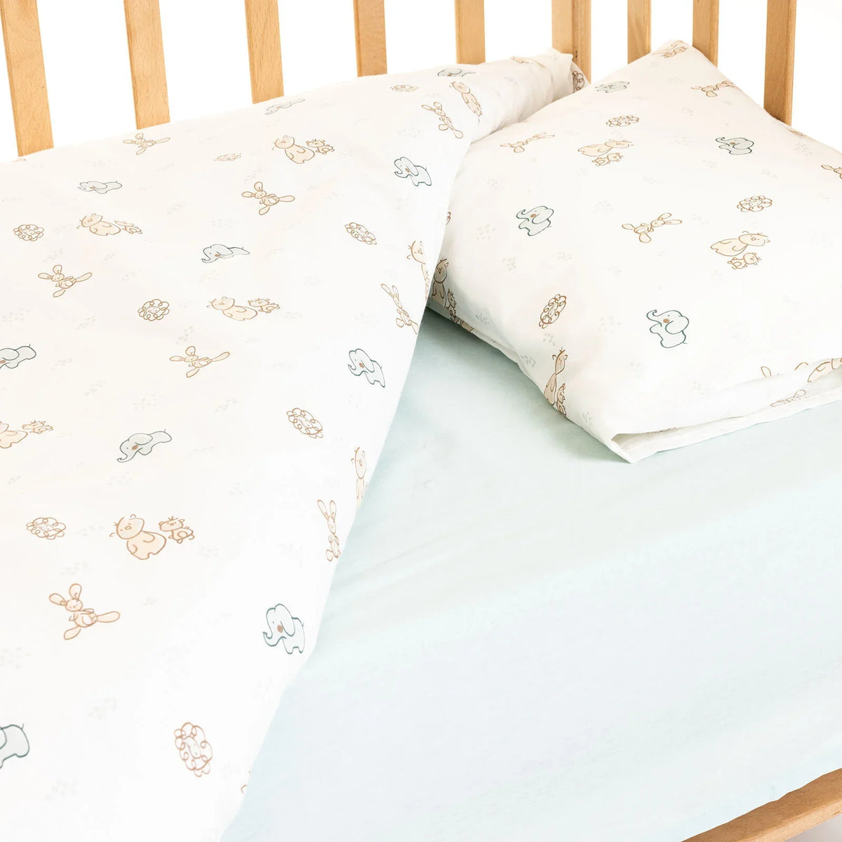 Little Dreams Cute Animals Print Baby Duvet Cover Set (100 x 150 cm)