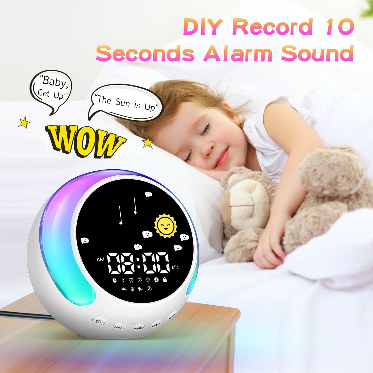 Sparkox Kids’ Alarm Clock with Bluetooth Touch RGB & White Noise for Sleep & Relaxation