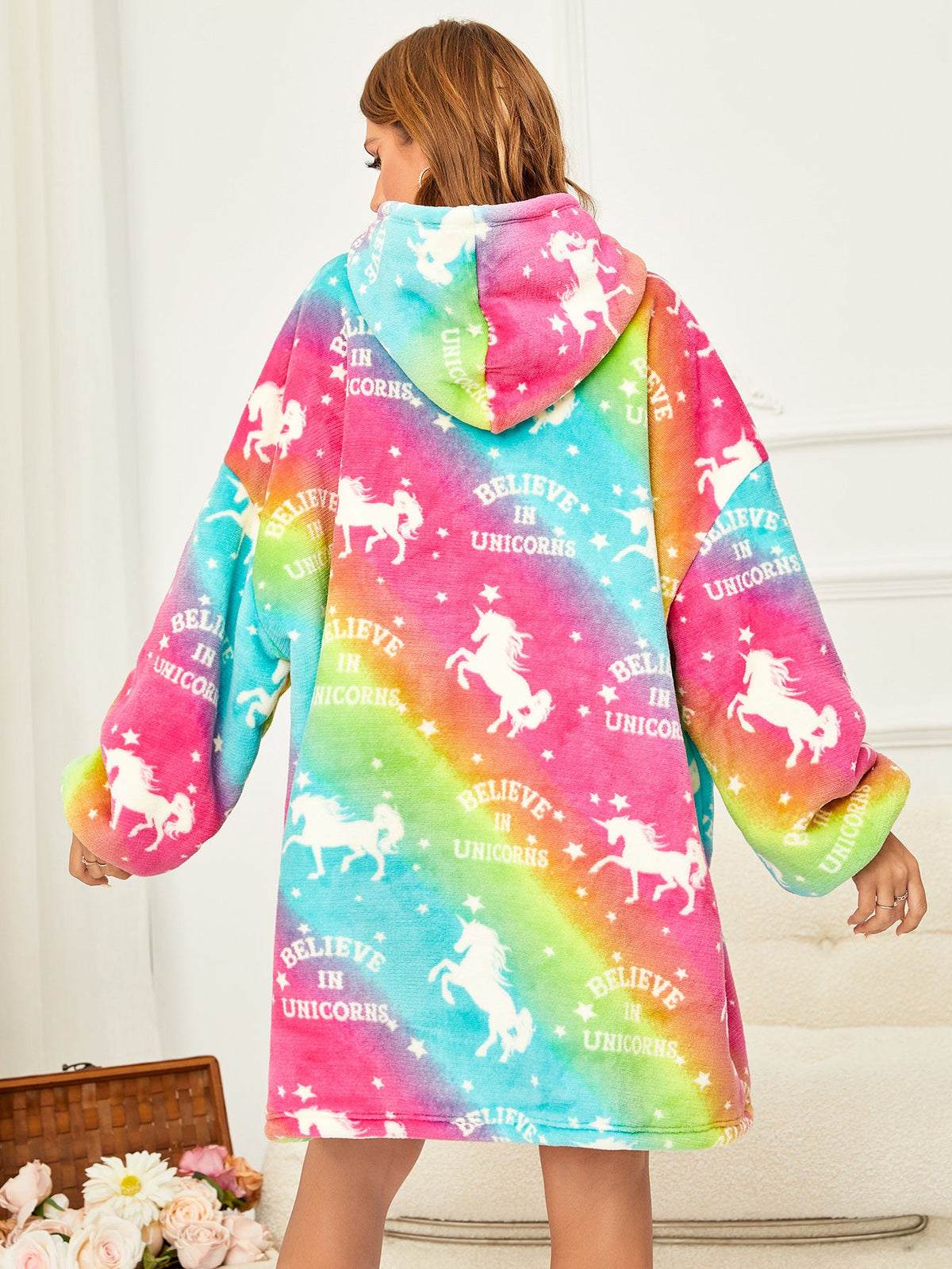 RONGTAI Oversized Wearable Blankets,Soft Plush Printed Sherpa Blanket Sweatshirt With Pockets,One Size Fits All