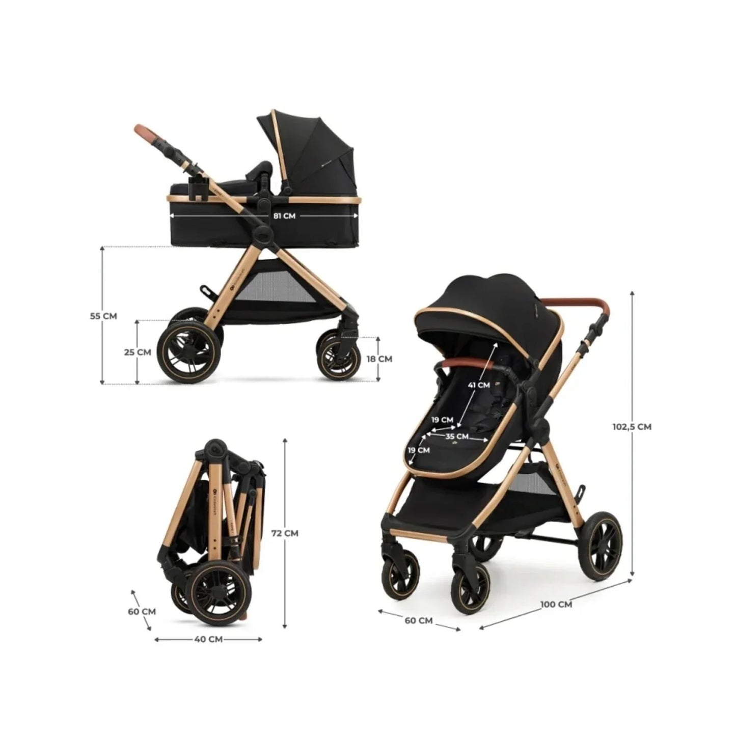 Kinderkraft Esme Pro 3-in-1 Travel System with Mink Pro Car Seat - Pure Black
