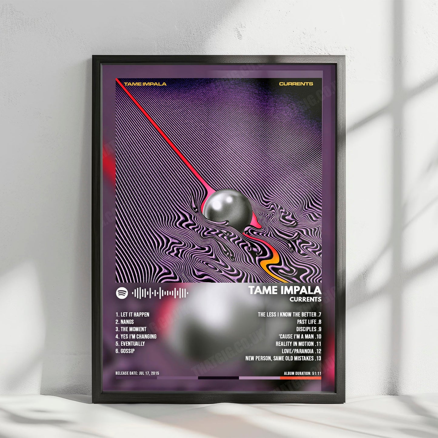Tame Impala "Currents  " Album Cover Poster - with Complete Tracklist