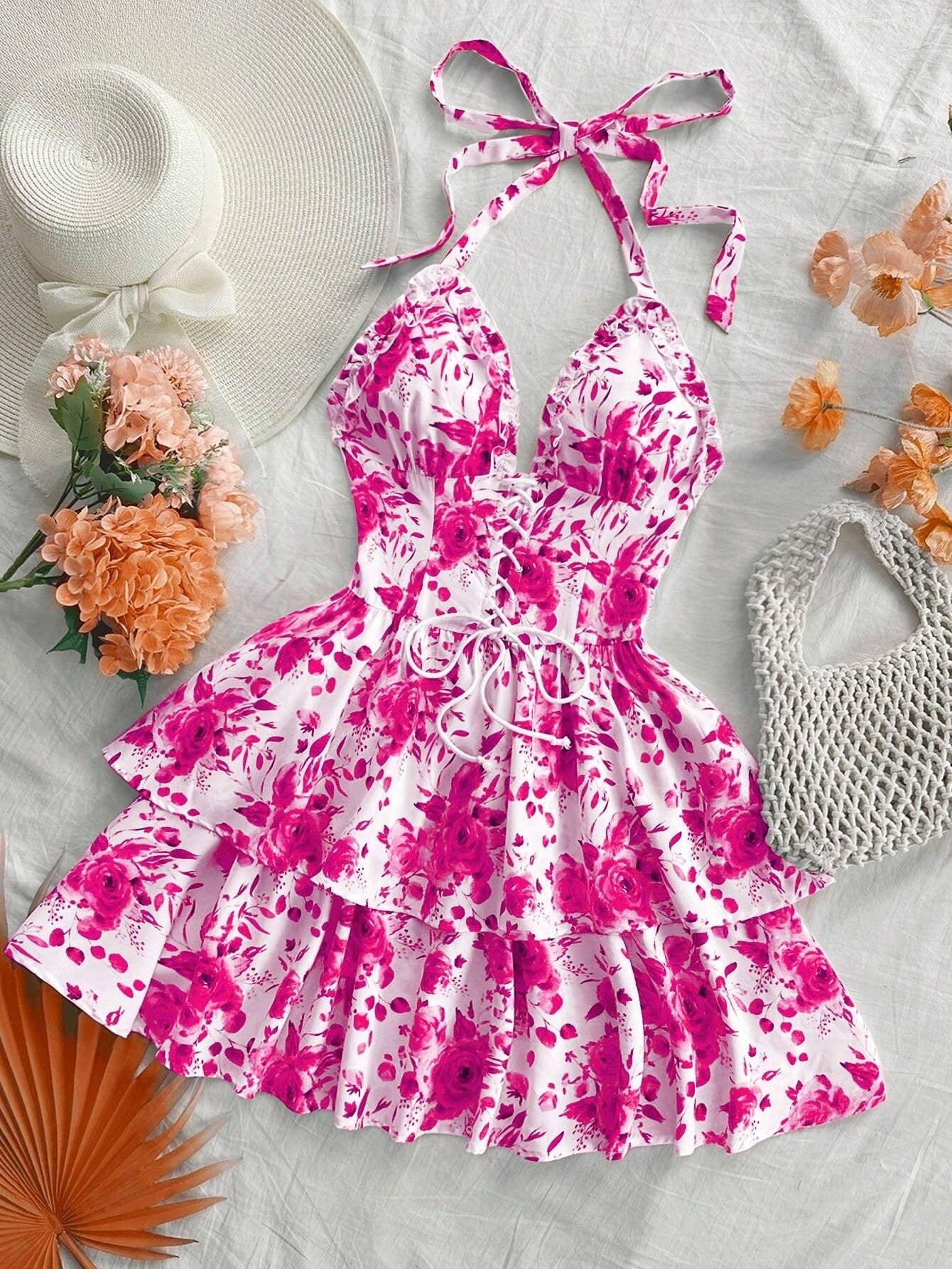 New SpringSummer European And American-style Camisole Top And Audrey Hepburn-inspired Designer Floral Dress