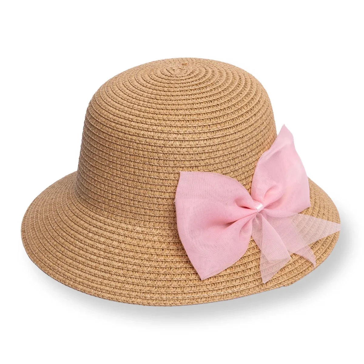 HelloBaby Ribbon Trim Straw Bucket Hat (12 Months to 1-4 Years)