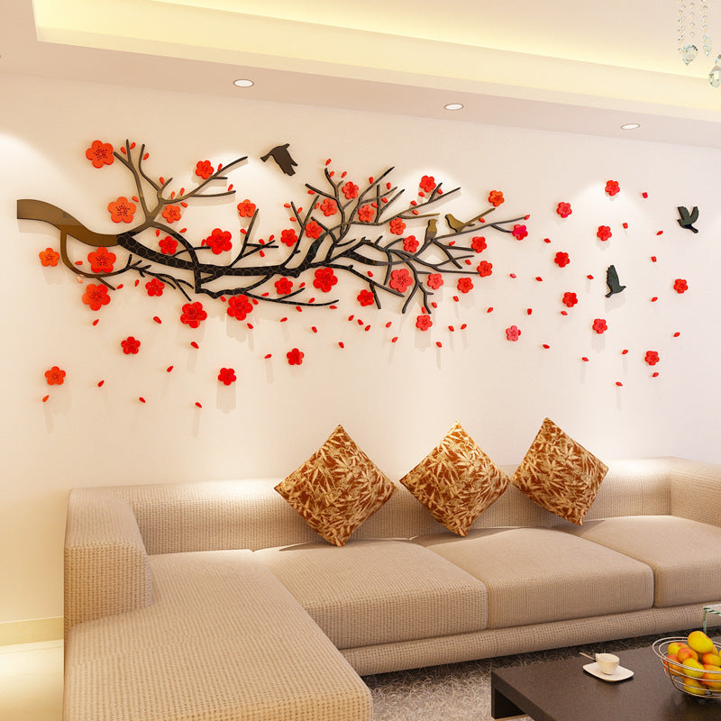 3D Acrylic Wall Decals - Elegant Floral Branch Design for Living Room & Bedroom Decor