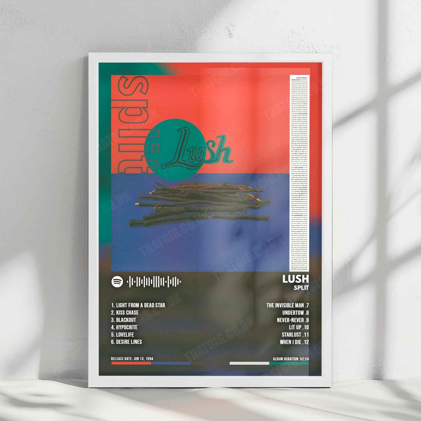 Lush "Split" Album Cover Poster - with Complete Tracklist