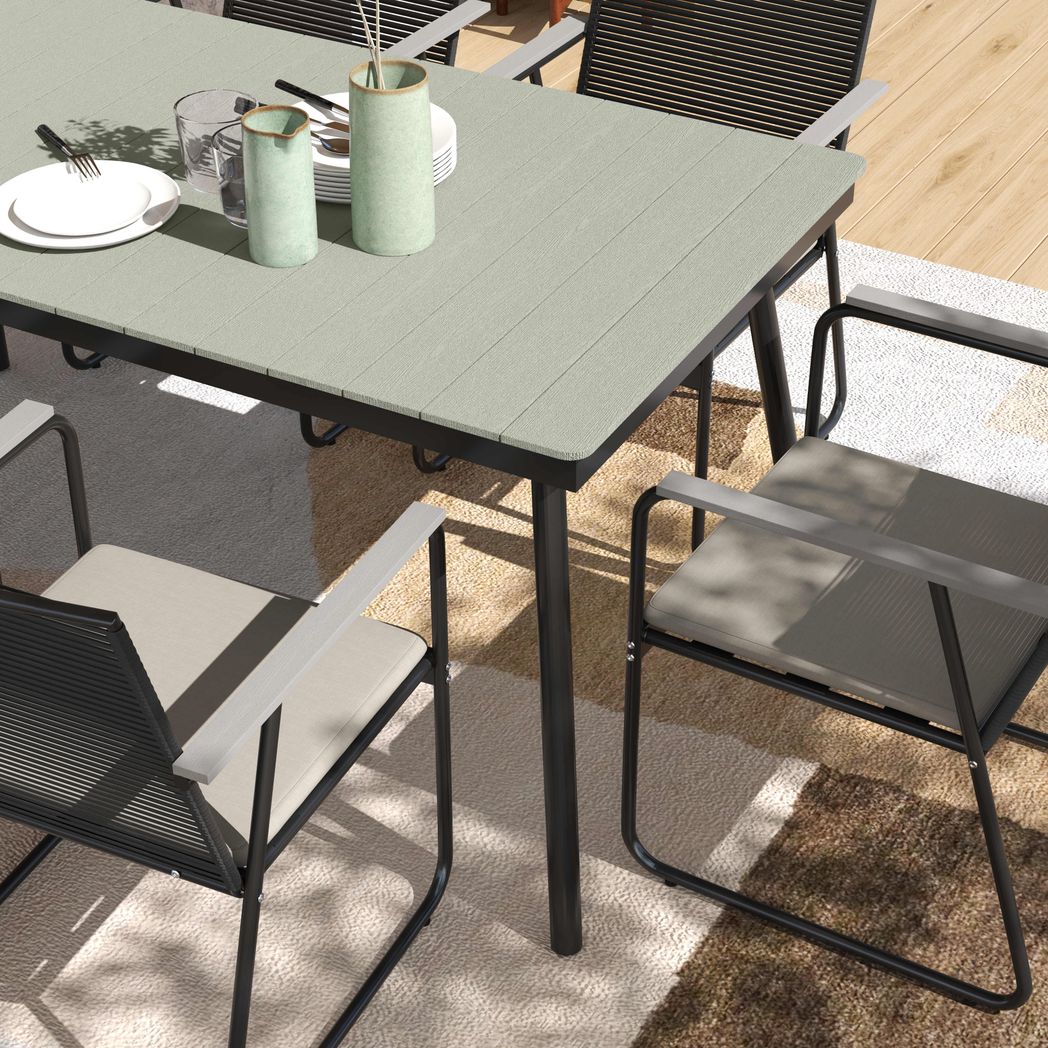 Outsunny 6 Seater Garden Dining Set with Cushions Rattan Backrest