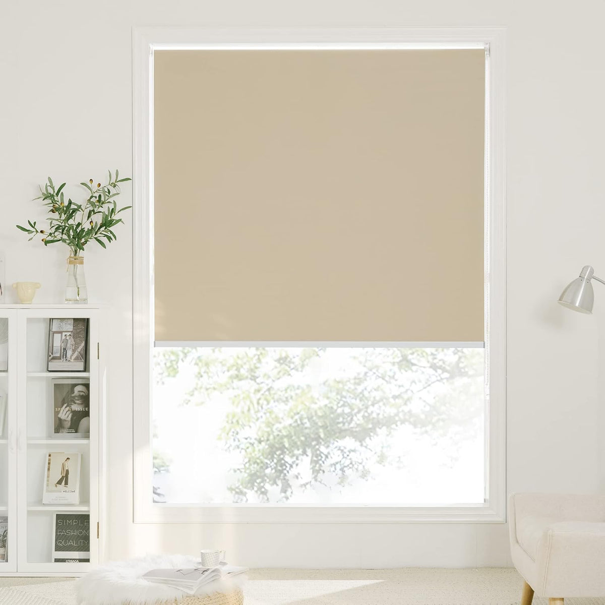 Blackout Thermal Roller Blind 42x91 Inch UV Protection Beige
