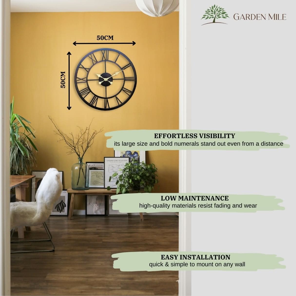 Black Garden Clock Roman Numerals - 50cm