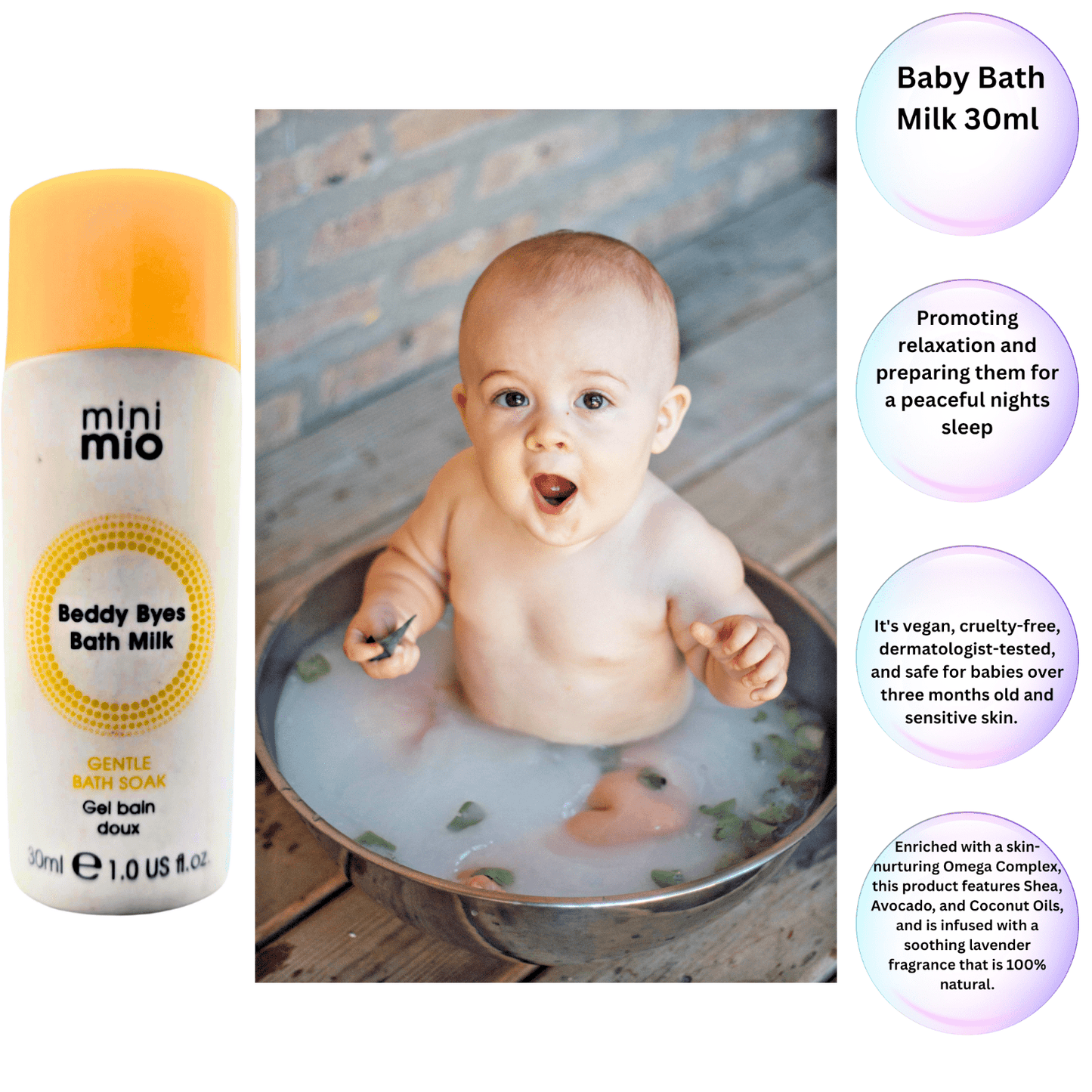 50 x Mini Mio Beddy Byes Bath Milk 30ml | Vegan Baby Bath Soak | Free UK Deliver