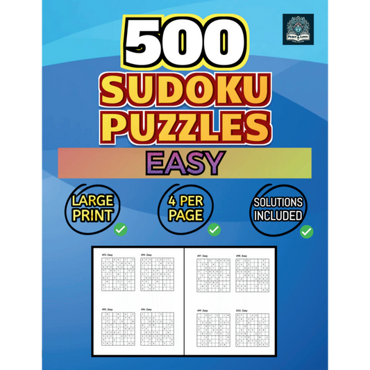 500 EASY Sudoku Puzzles - 4 Per Page - Large Print - Solutions Included