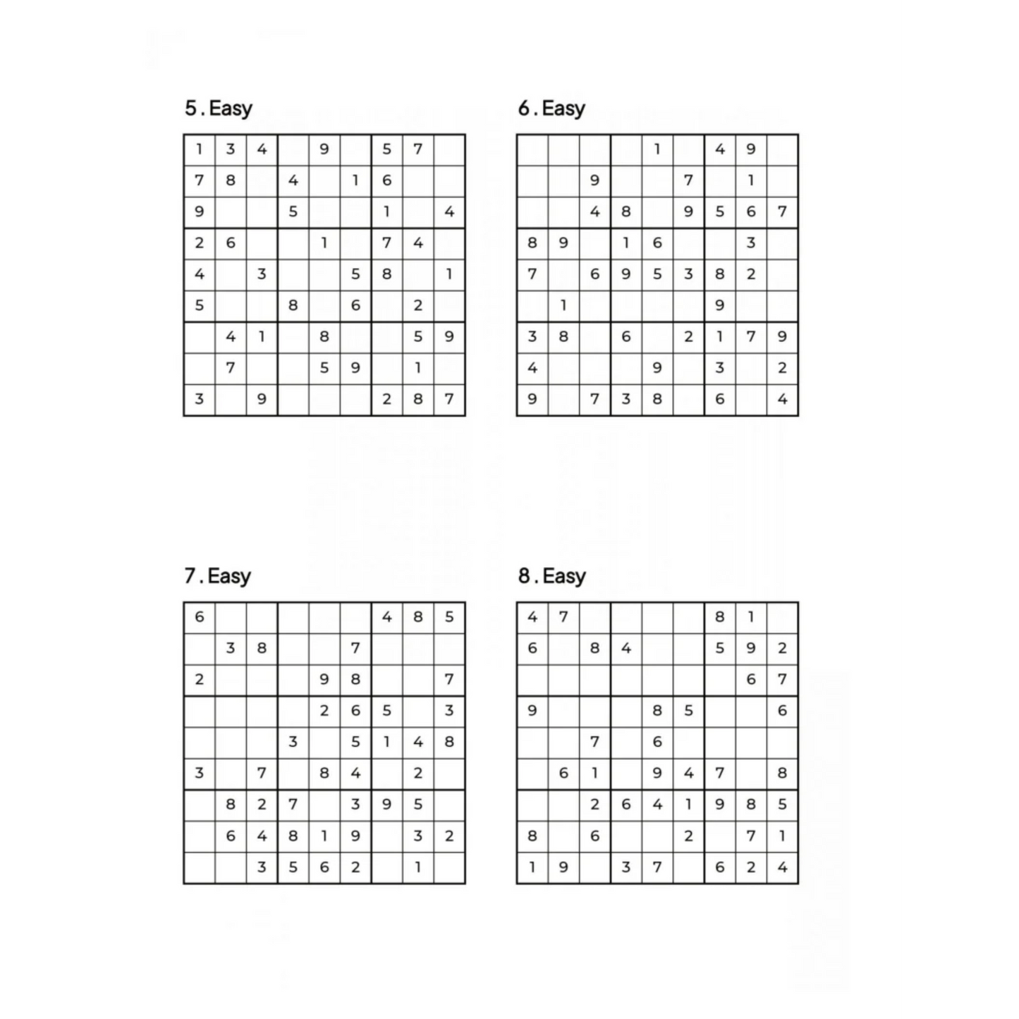 500 EASY Sudoku Puzzles - 4 Per Page - Large Print - Solutions Included