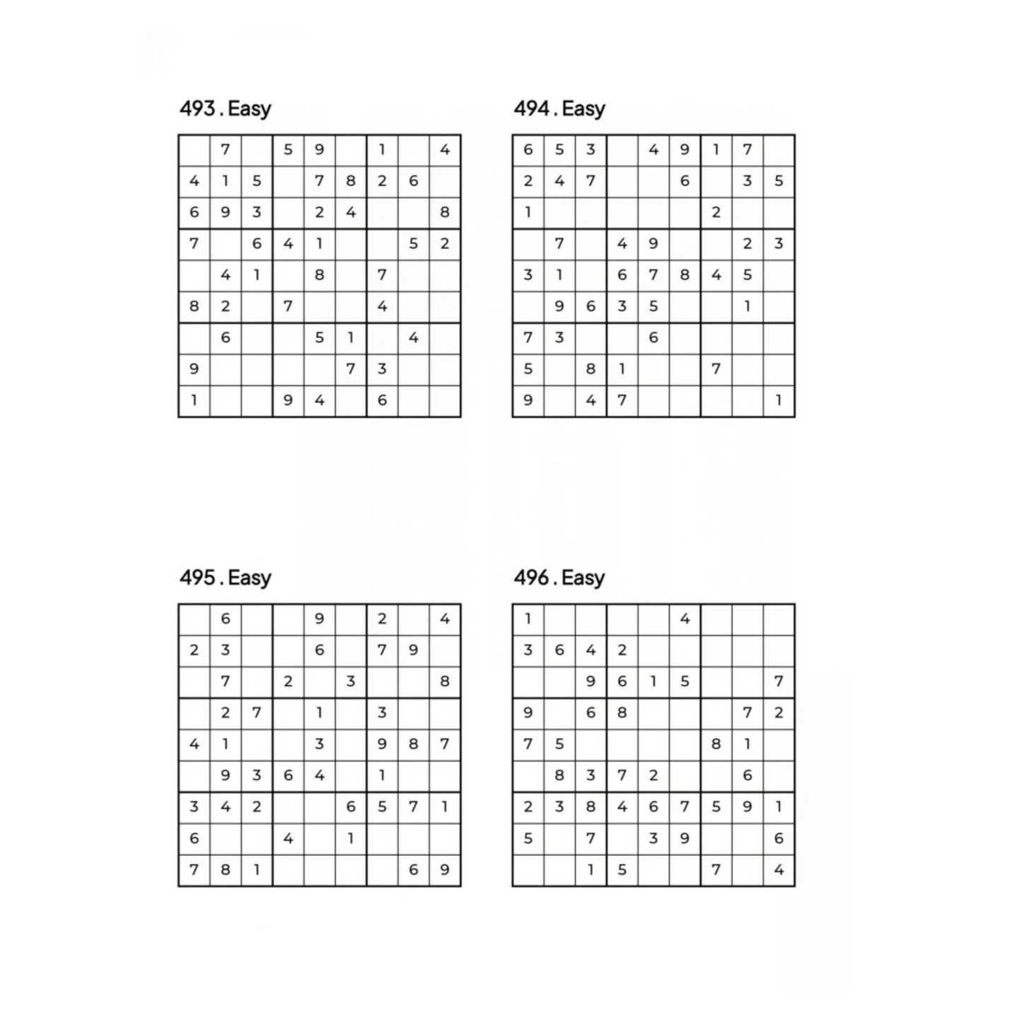 500 EASY Sudoku Puzzles - 4 Per Page - Large Print - Solutions Included