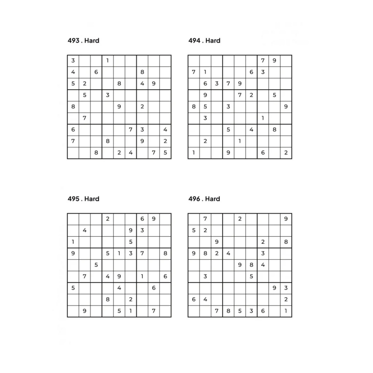 500 HARD Sudoku Puzzles - 4 Per Page - Large Print - Solutions Included