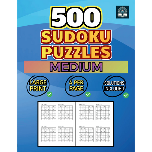 500 MEDIUM Sudoku Puzzles - 4 Per Page - Large Print - Solutions Included